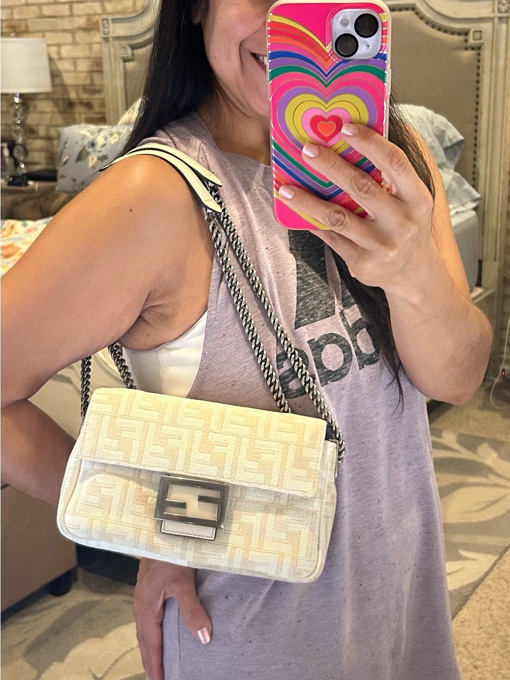 Fendi FF Baguette in Chenille with Gun Metal Hardware - Picture 12 of 14